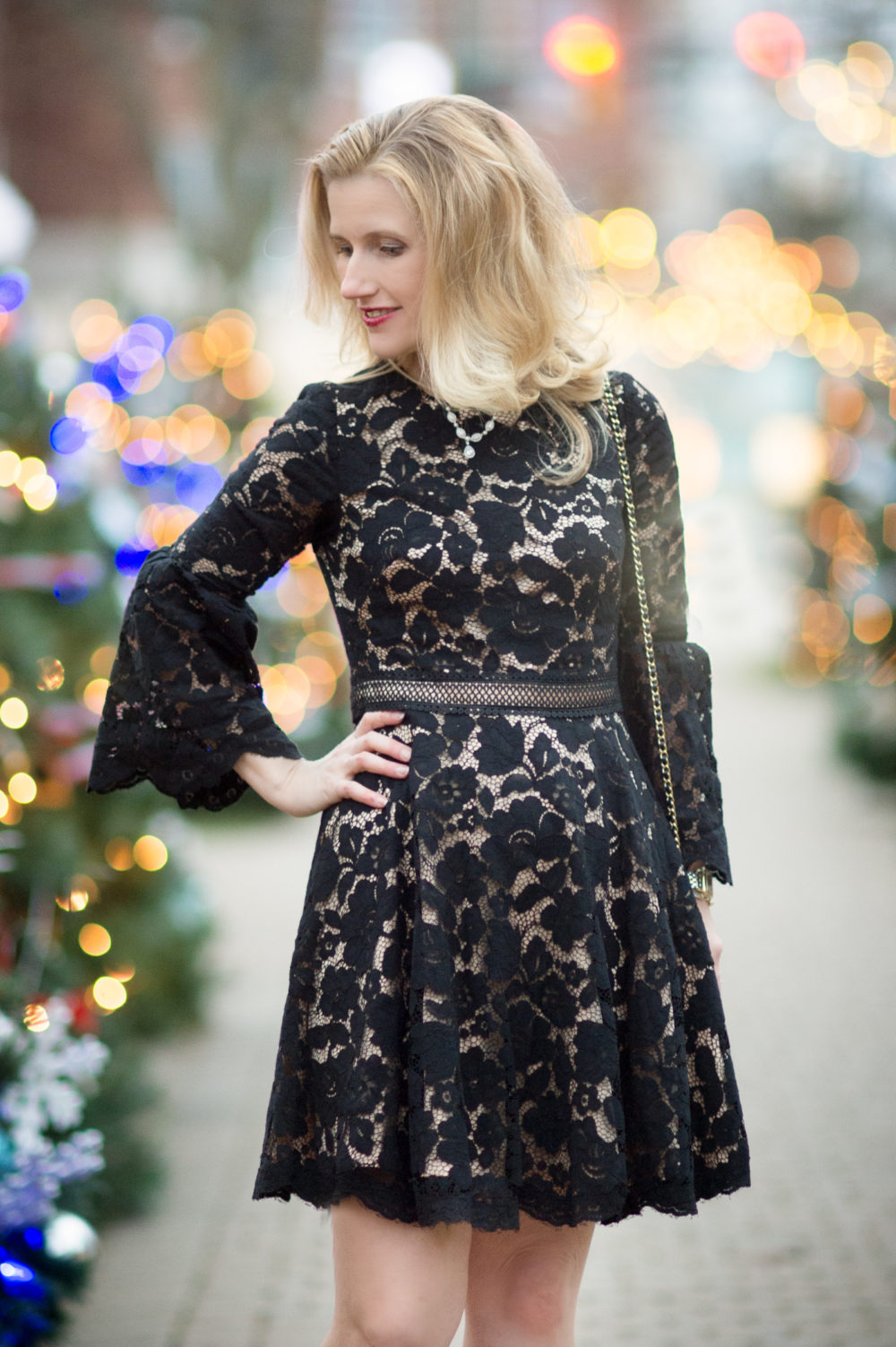 Petite Fashion and Style Blog | Vince Camuto Bell Sleeve Lace Dress | Steve Madden Stecy Sandals | Nautica 3-pc. boys suit | Click to Read More....