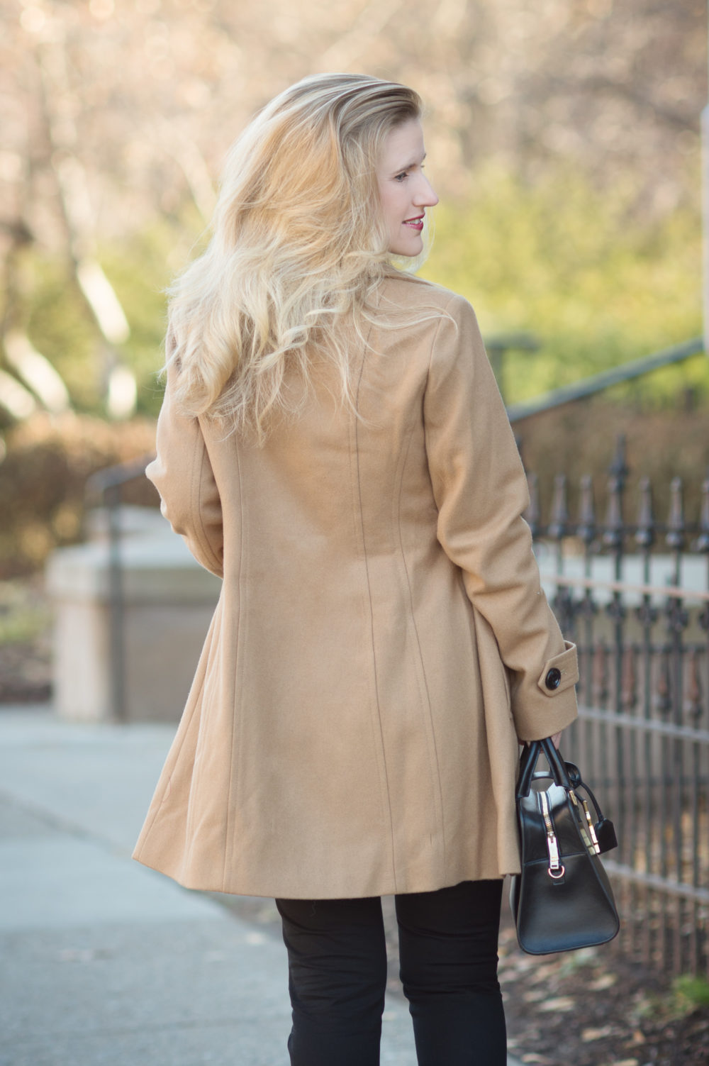 Petite Fashion and Style Blog | Anne Klein Women's Double Breasted Coat | Banana Republic Sloan Pants | Gucci Leather Belt with Pearl Double G