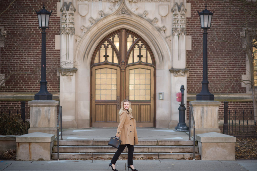 Petite Fashion and Style Blog | Anne Klein Women's Double Breasted Coat | Banana Republic Sloan Pants | Gucci Leather Belt with Pearl Double G