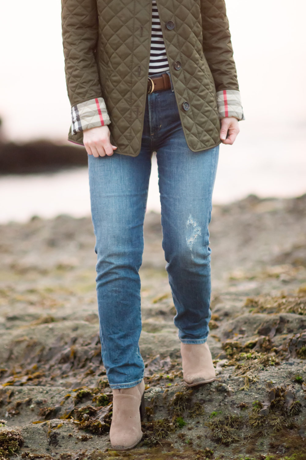 Petite Fashion and Style Blog | Burberry Diamond Quilted Jacket | Gucci Double G Belt | Vince Camuto Franell Notched Bootie | Click to Read More...