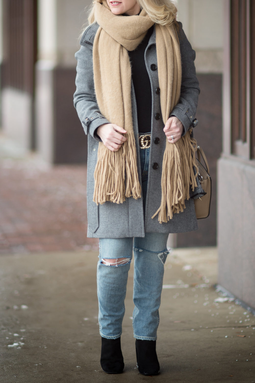 Petite Fashion and Style Blog | Burberry Gibbsmore Coat | Gucci Pearl Double G Belt | Free People Kolby Brushed Scarf | Click to Read More... - Burberry Gibbsmore Coat Review by popular Michigan petite fashion blogger The Blue Hydrangeas