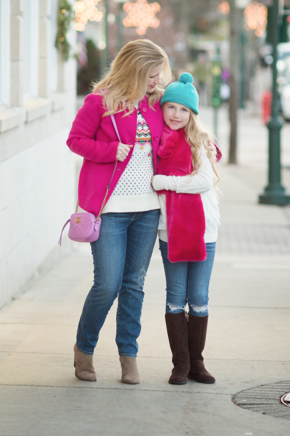 Petite Fashion and Style Blog | Talbots Carnival Fair Isle Sweater | Talbots Ruffle Neck Double Face Jacket | Talbots Pom Pom Hat | Vince Camuto Franell Bootie