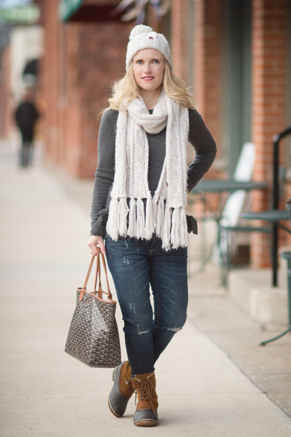 Petite Fashion and Style Blog | Fashion for Petite Women | Lark and Ro Cashmere Sweater | Sorel Winter Fancy Lace II Boot | Goyard Tote | Click to Read More...