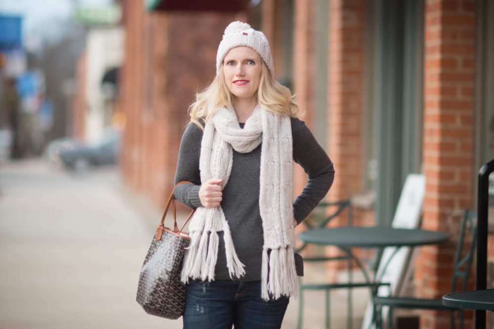 Petite Fashion and Style Blog | Fashion for Petite Women | Lark and Ro Cashmere Sweater | Sorel Winter Fancy Lace II Boot | Goyard Tote | Click to Read More...