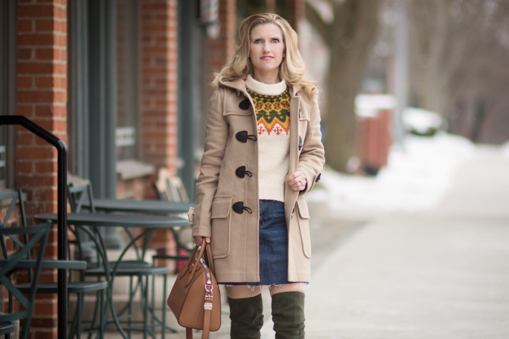 Fashion for Petite Women | Madewell Fair Isle Sweater | Burberry Duffle Coat | Tory Burch Laila Suede OTK Boots | Givenchy Antigona Bag | Click to Read More...
