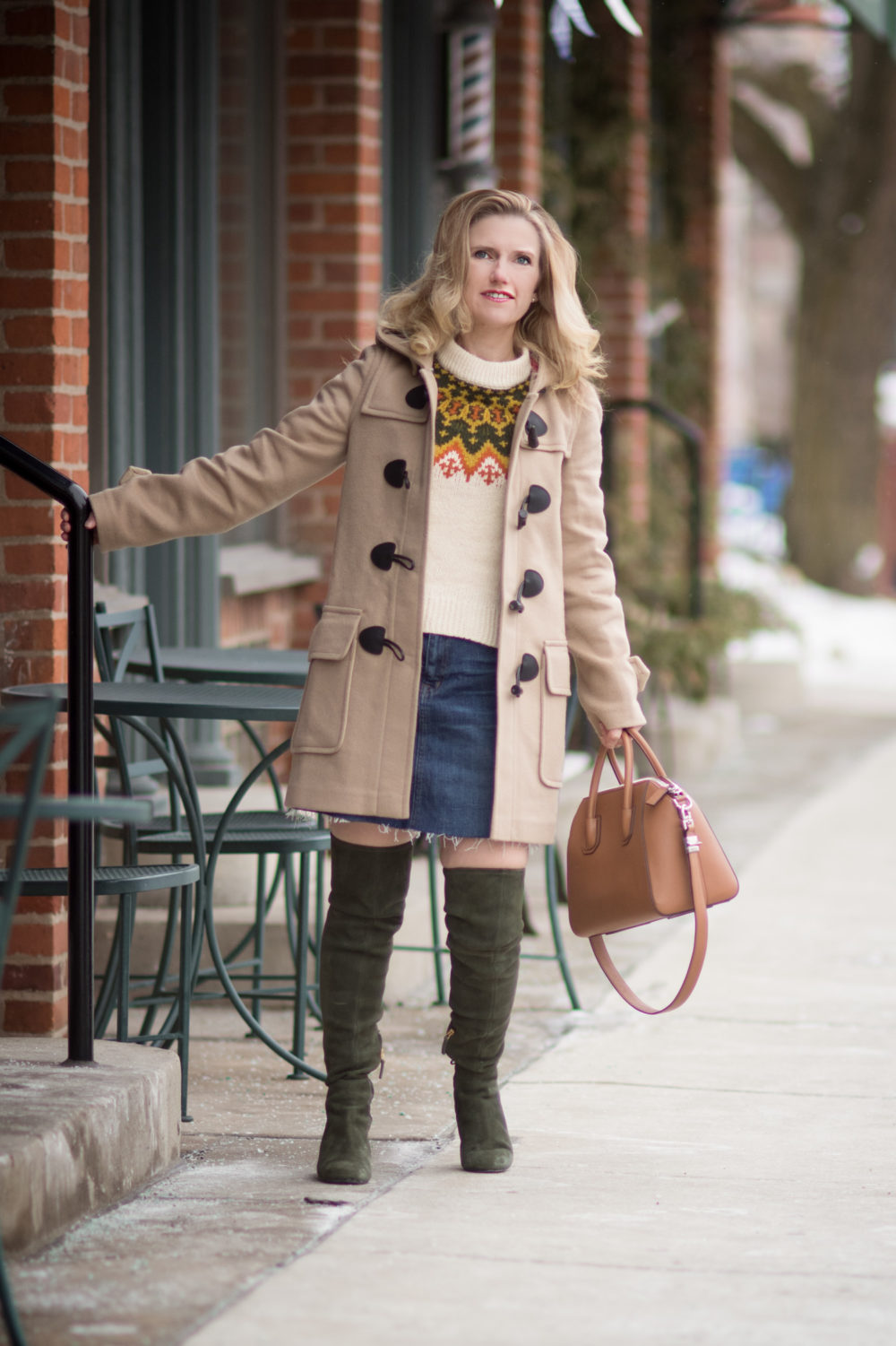 Fashion for Petite Women | Madewell Fair Isle Sweater | Burberry Duffle Coat | Tory Burch Laila Suede OTK Boots | Givenchy Antigona Bag | Click to Read More...