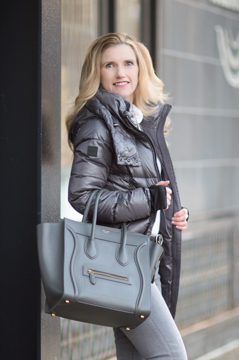 Fashion for Petite Women | SAM New Soho Down Coat | Express Gray Mid Rise Destroyed Ankle Jeans | Celine Luggage Tote | Click to Read More...