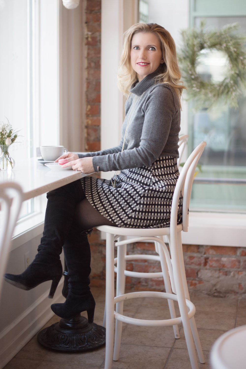 Petite Fashion and Style Blog | Fashion for Petite Women | Bloomingdale's Aqua Cashmere Turtleneck | Asos Petite Mini Flippy Skirt in Check | How To Wear Dresses in the Winter and Stay Warm