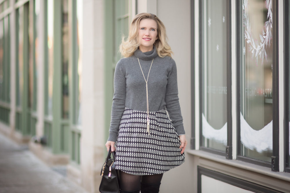 Petite Fashion and Style Blog | Fashion for Petite Women | Bloomingdale's Aqua Cashmere Turtleneck | Asos Petite Mini Flippy Skirt in Check | How To Wear Dresses in the Winter and Stay Warm