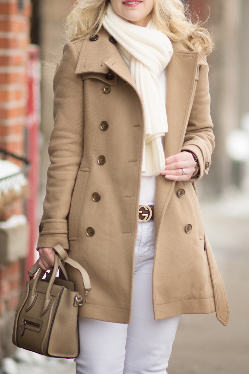 Petite Fashion and Style Blog | Fashion for Petite Women | Burberry Wool Blend Coat | C by Bloomingdales Ribbed Cashmere Scarf | Christian Louboutin So Kate Heels | Celine Nano Tote | Why you Need a Camel Coat 