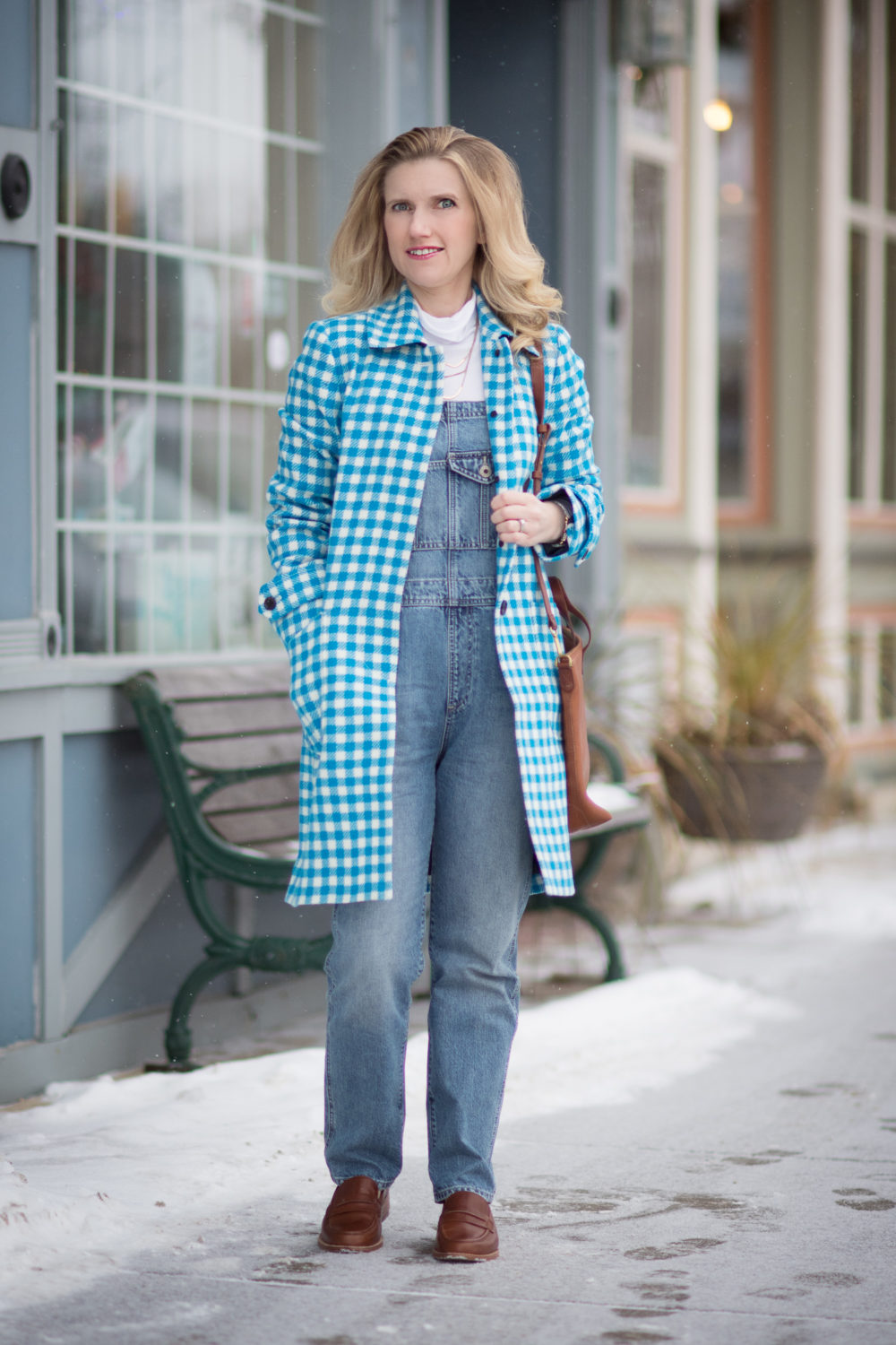Michigan Petite Fashion and Style Blog | Fashion for Petite Women | J. Crew Coat Sale | J. Crew Gingham Car Coat | AG Jeans Leah Overalls | Madewell Elinor Loafers | Madewell Transport Tote | Click to Read More... - J Crew Coat Sale by popular Michigan petite fashion blogger The Blue Hydrangeas