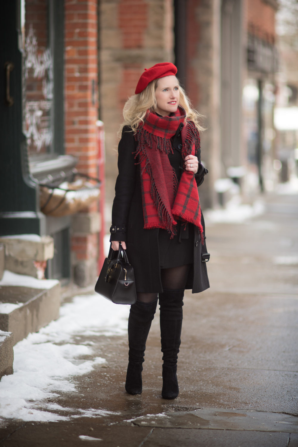 Petite Fashion and Style Blog | Fashion for Petite Women | Burberry Gibbsmore Wool Coat | Aqua Pieced Side Fringe Scarf | Stuart Weitzman Hiline Boots | Wool Beret | Winter Wardrobe Essentials styled by popular Michigan petite fashion blogger The Blue Hydrangeas