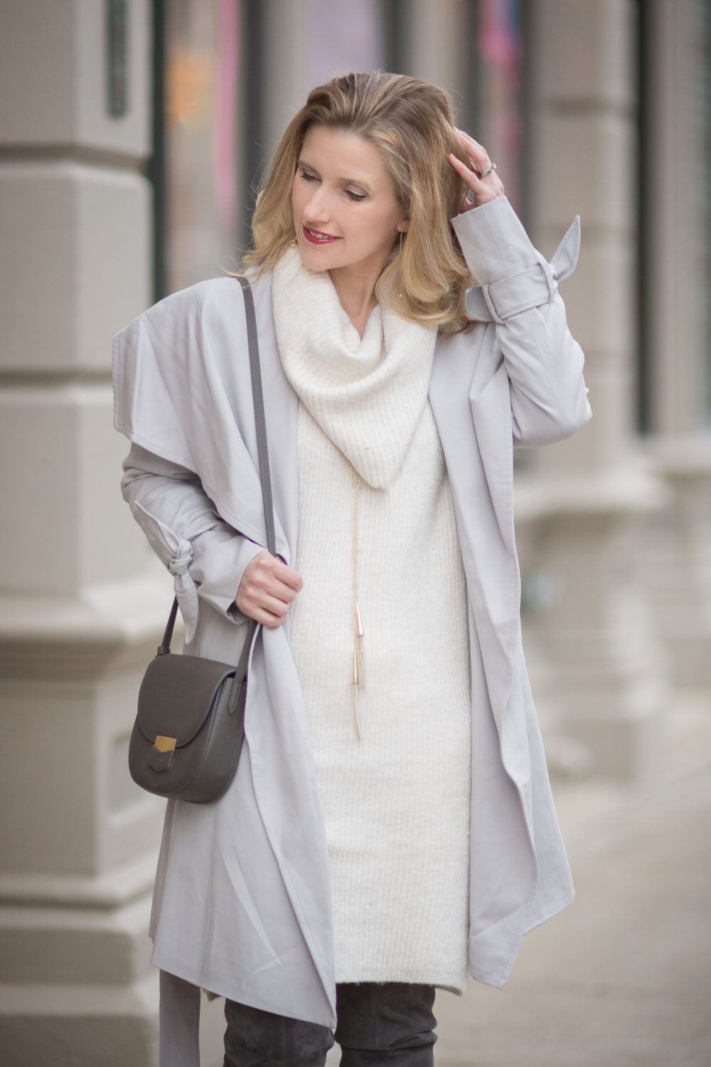 Petite Fashion and Style Blog | Fashion For Petite Women |Club Monaco Ellyn Trench | Miss Selfridge Cowl Neck Jumper | Tory Burch Laila OTK Boots | Lightweight spring jackets