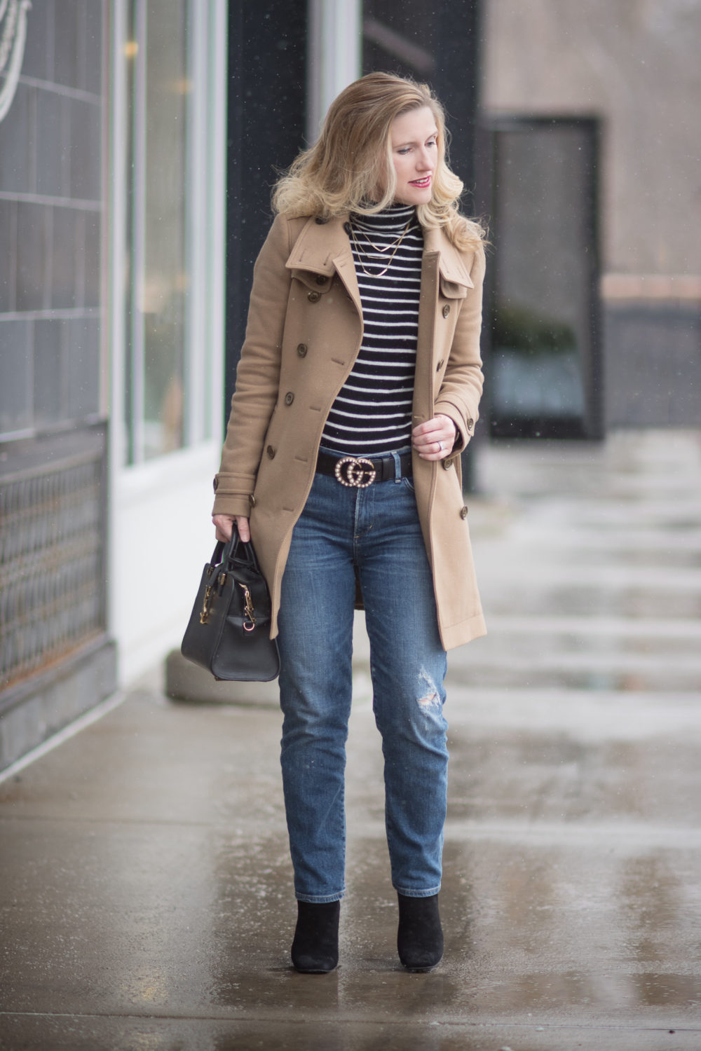 Petite Fashion and Style Blog | Fashion for Petite Women | Halogen Funnel Neck Cashmere Sweater | Burberry Funnel Neck Wool Coat | Gucci Pearl Belt