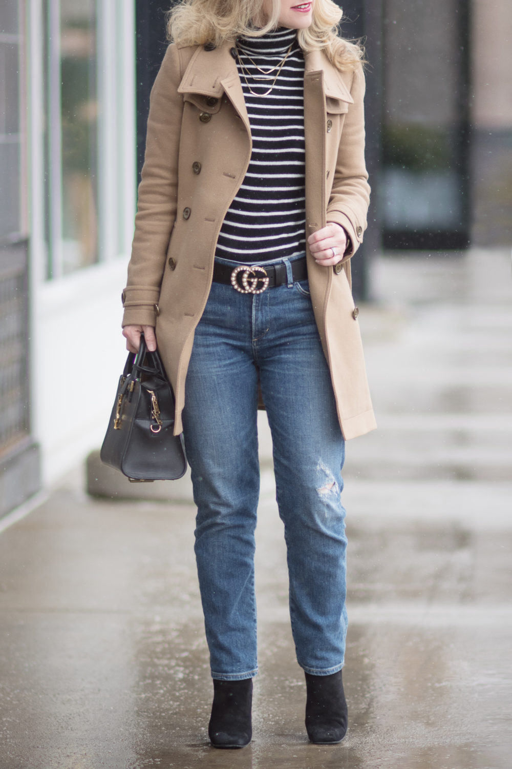 Petite Fashion and Style Blog | Fashion for Petite Women | Halogen Funnel Neck Cashmere Sweater | Burberry Funnel Neck Wool Coat | Gucci Pearl Belt