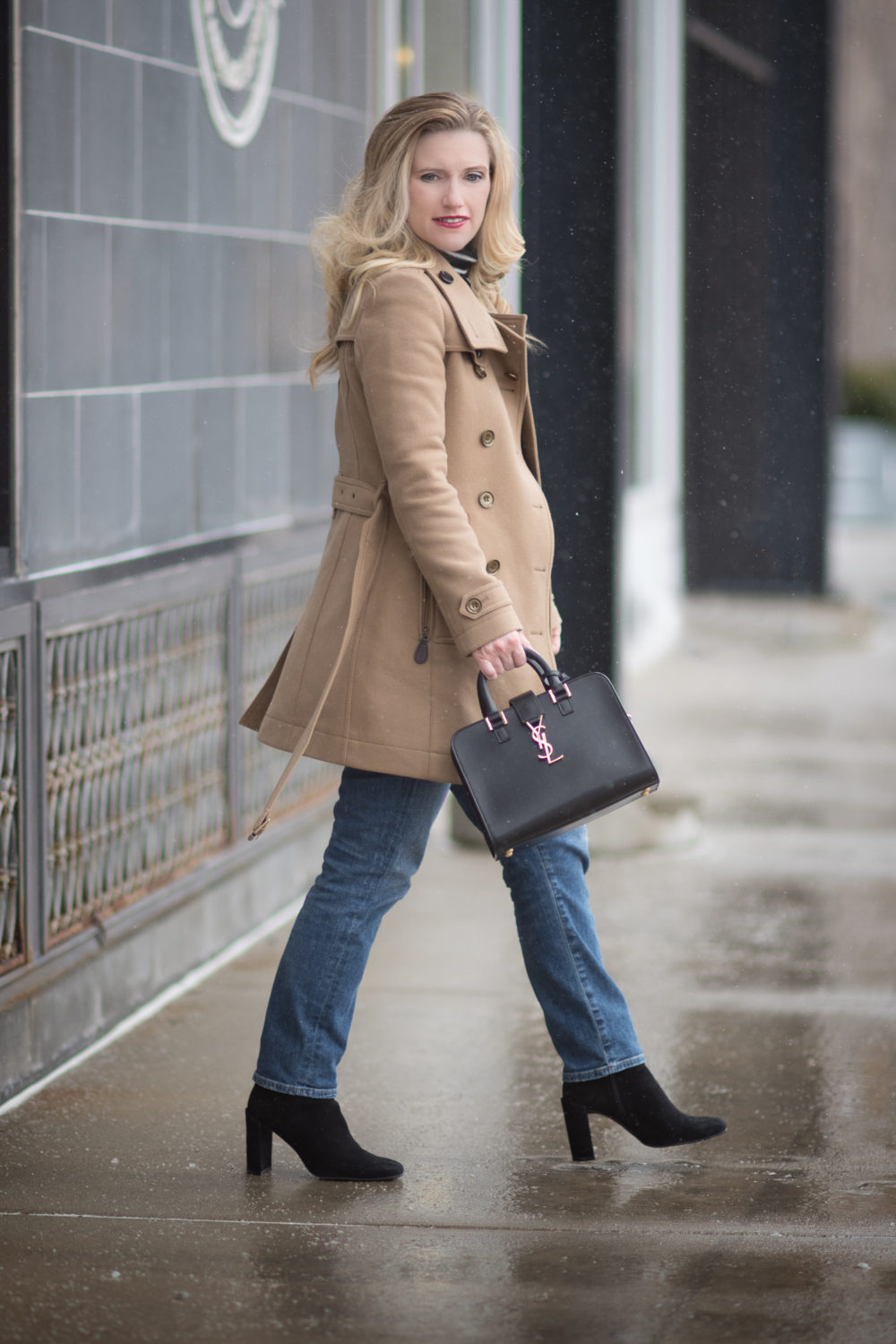 Petite Fashion and Style Blog | Fashion for Petite Women | Halogen Funnel Neck Cashmere Sweater | Burberry Funnel Neck Wool Coat | Gucci Pearl Belt