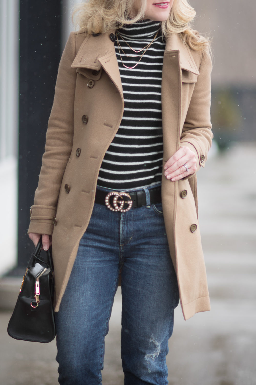 Petite Fashion and Style Blog | Fashion for Petite Women | Halogen Funnel Neck Cashmere Sweater | Burberry Funnel Neck Wool Coat | Gucci Pearl Belt