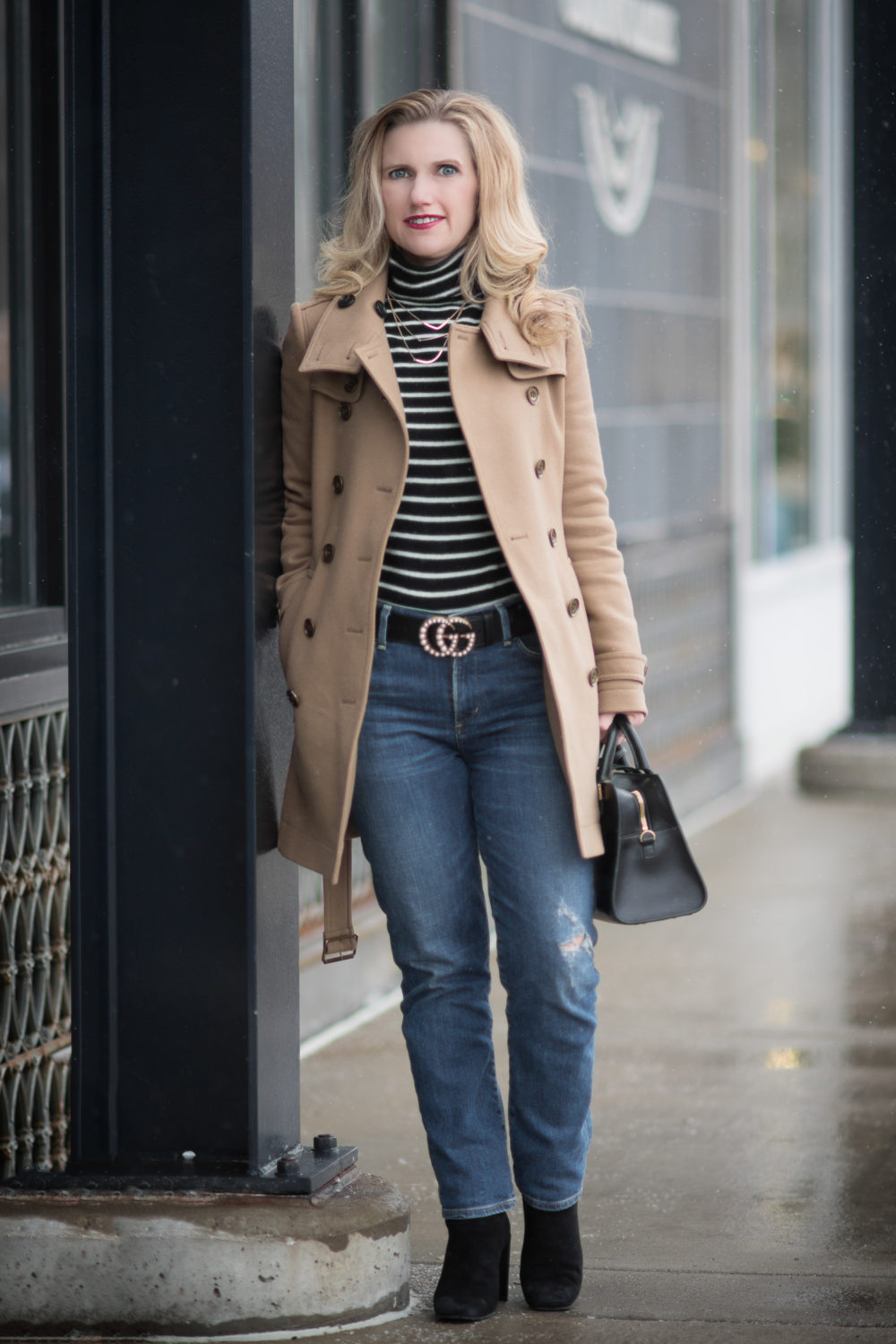 Petite Fashion and Style Blog | Fashion for Petite Women | Halogen Funnel Neck Cashmere Sweater | Burberry Funnel Neck Wool Coat | Gucci Pearl Belt