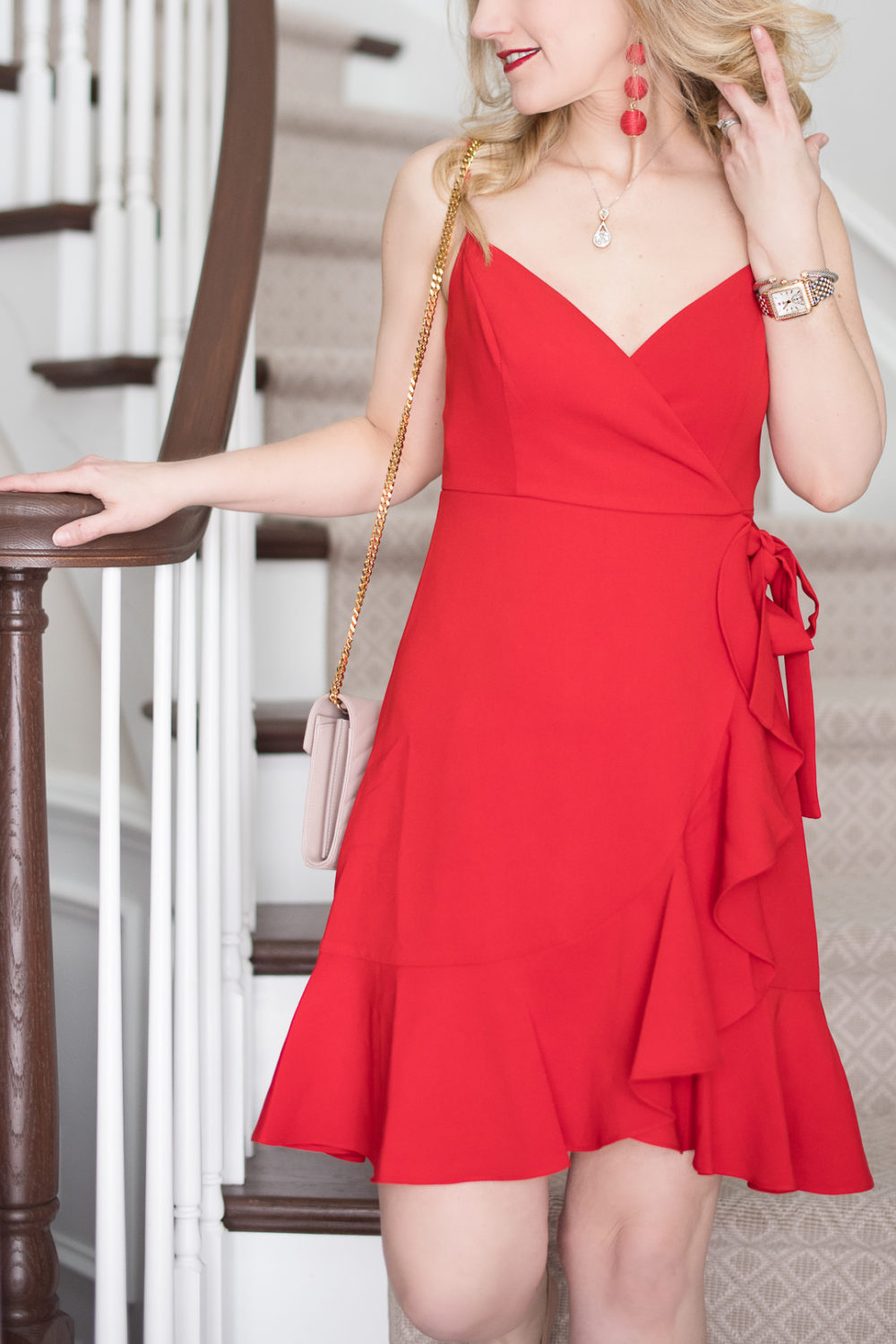 Petite Fashion and Style Blog | Fashion for Petite Women | Likely Centinela Ruffled Crossover Dress | YSL Wallet on Chain | Christian Louboutin So Kate Heels | Valentine Dress Ideas