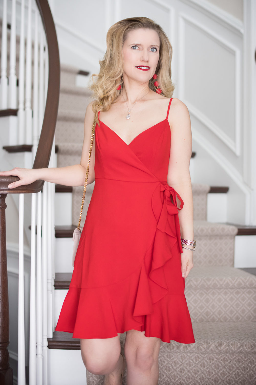Petite Fashion and Style Blog | Fashion for Petite Women | Likely Centinela Ruffled Crossover Dress | YSL Wallet on Chain | Christian Louboutin So Kate Heels | Valentine Dress Ideas