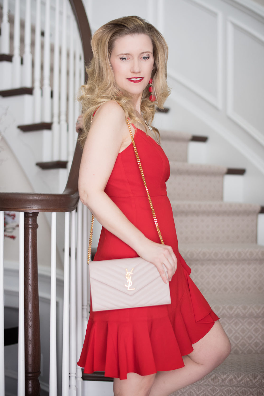 Petite Fashion and Style Blog | Fashion for Petite Women | Likely Centinela Ruffled Crossover Dress | YSL Wallet on Chain | Christian Louboutin So Kate Heels | Valentine Dress Ideas