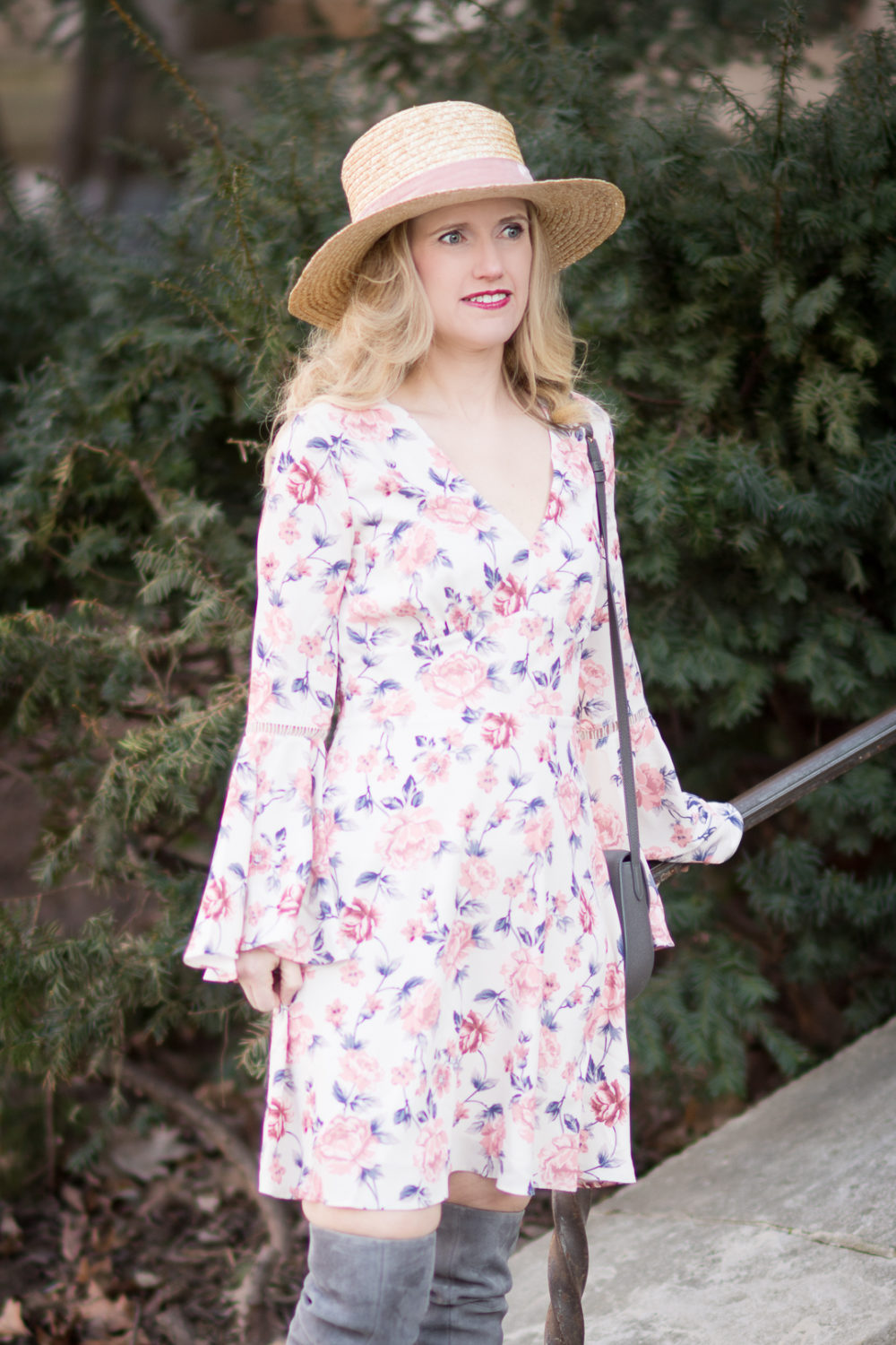 Petite Fashion and Style Blog | Ella Moon Bell Summer Dress | Lack of Color Boater Hat | Tory Burch Laila Boots