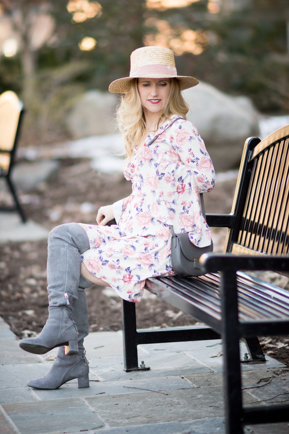 Petite Fashion and Style Blog | Ella Moon Bell Summer Dress | Lack of Color Boater Hat | Tory Burch Laila Boots