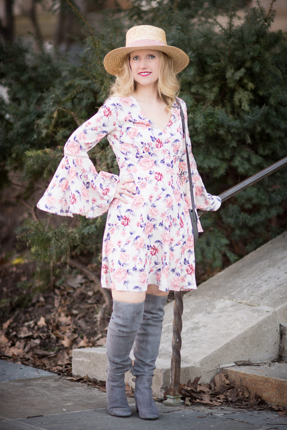 Petite Fashion and Style Blog | Ella Moon Bell Summer Dress | Lack of Color Boater Hat | Tory Burch Laila Boots
