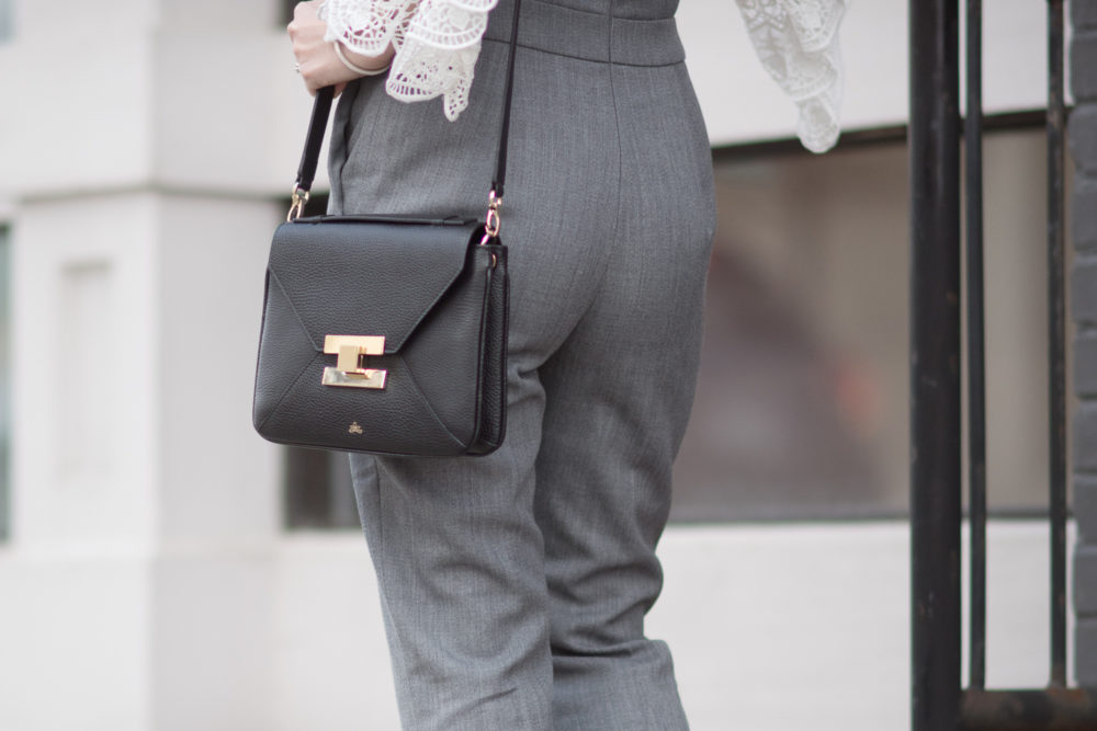Petite Fashion and Style Blog | Fashion for Petite Women | Endless Rose Ribbon Ties Crochet Lace Top | Club Monaco Weylyn Jumpsuit | Demellier London Mini Berlin Bag | Click to Read More...