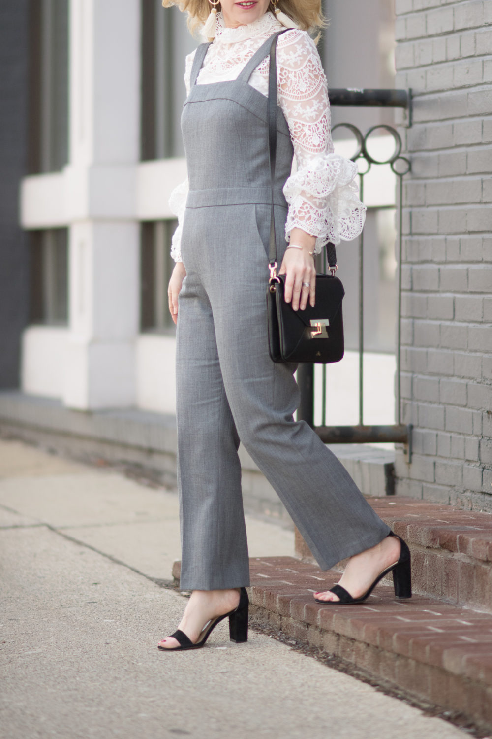 Petite Fashion and Style Blog | Fashion for Petite Women | Endless Rose Ribbon Ties Crochet Lace Top | Club Monaco Weylyn Jumpsuit | Demellier London Mini Berlin Bag | Click to Read More...