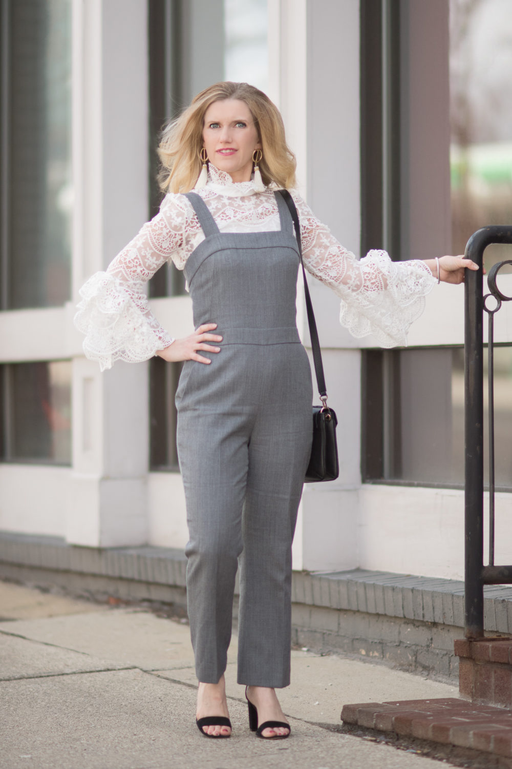 Petite Fashion and Style Blog | Fashion for Petite Women | Endless Rose Ribbon Ties Crochet Lace Top | Club Monaco Weylyn Jumpsuit | Demellier London Mini Berlin Bag | Click to Read More...