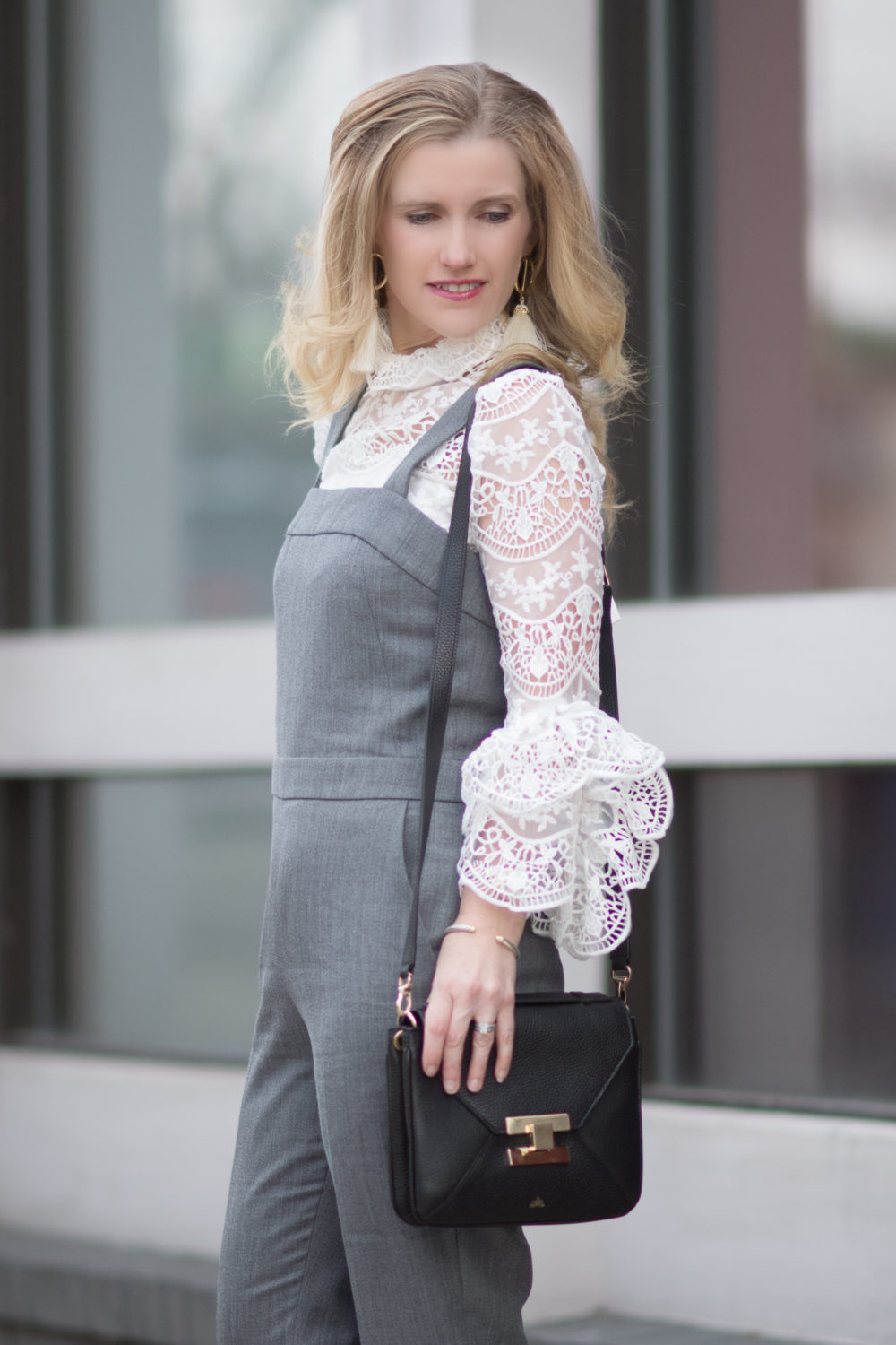 Petite Fashion and Style Blog | Fashion for Petite Women | Endless Rose Ribbon Ties Crochet Lace Top | Club Monaco Weylyn Jumpsuit | Demellier London Mini Berlin Bag | Click to Read More...