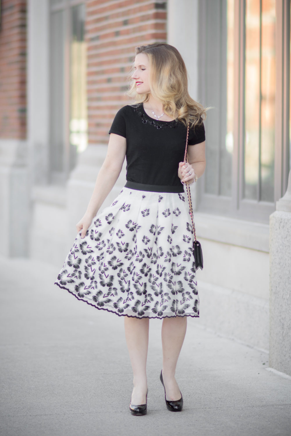 Petite Fashion and Style Blog | Fashion for Petite Women |Talbots RSVP Collection | Talbots Organza Pleated Skirt | Talbots Flower Trim Top | Christian Louboutin Simple Pump | Click to Read More...