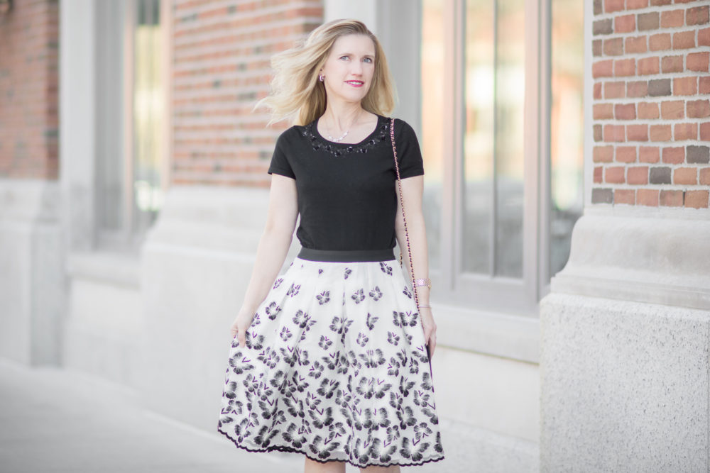 Petite Fashion and Style Blog | Fashion for Petite Women |Talbots RSVP Collection | Talbots Organza Pleated Skirt | Talbots Flower Trim Top | Christian Louboutin Simple Pump | Click to Read More...