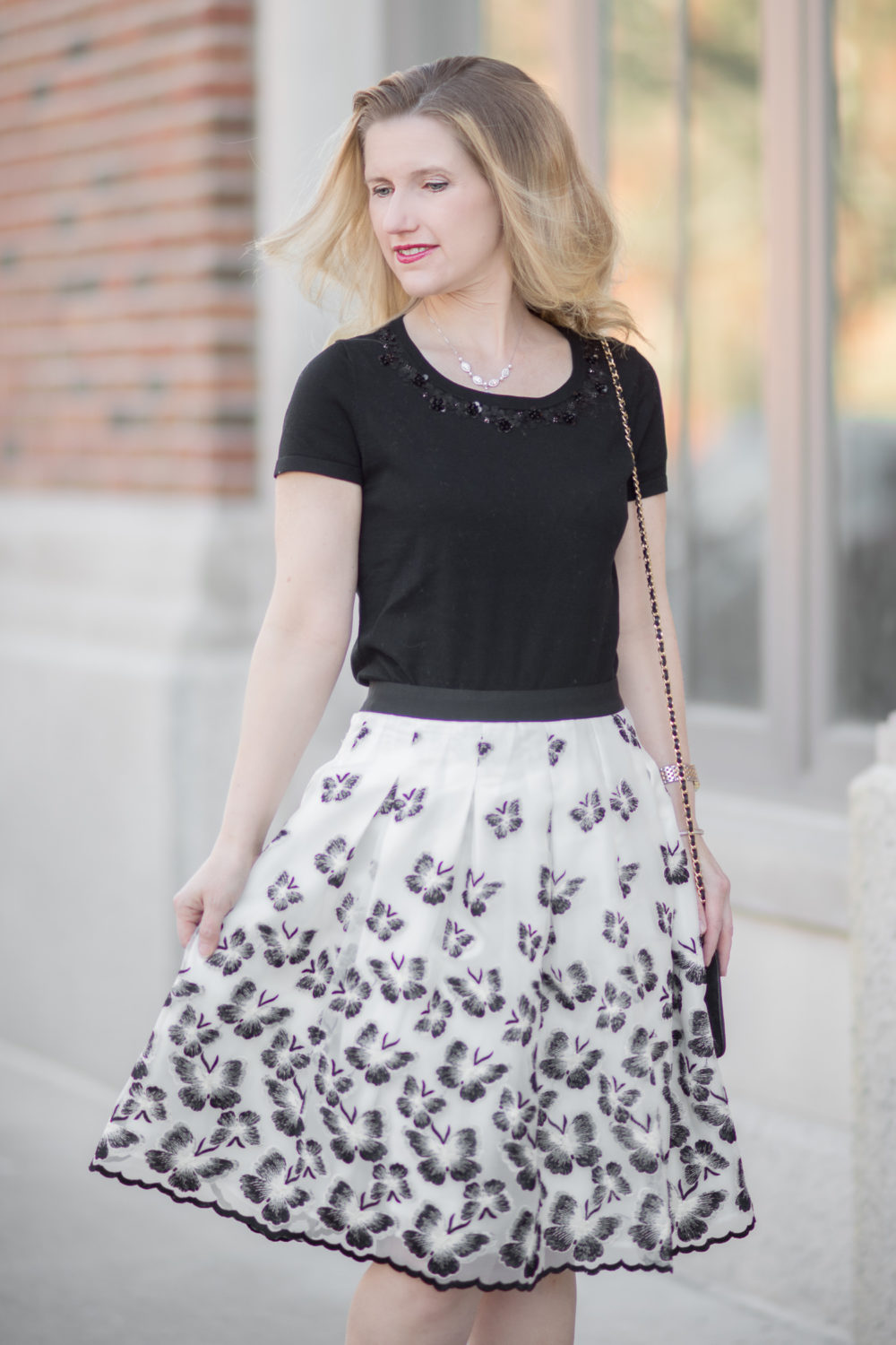 Petite Fashion and Style Blog | Fashion for Petite Women |Talbots RSVP Collection | Talbots Organza Pleated Skirt | Talbots Flower Trim Top | Christian Louboutin Simple Pump | Click to Read More...