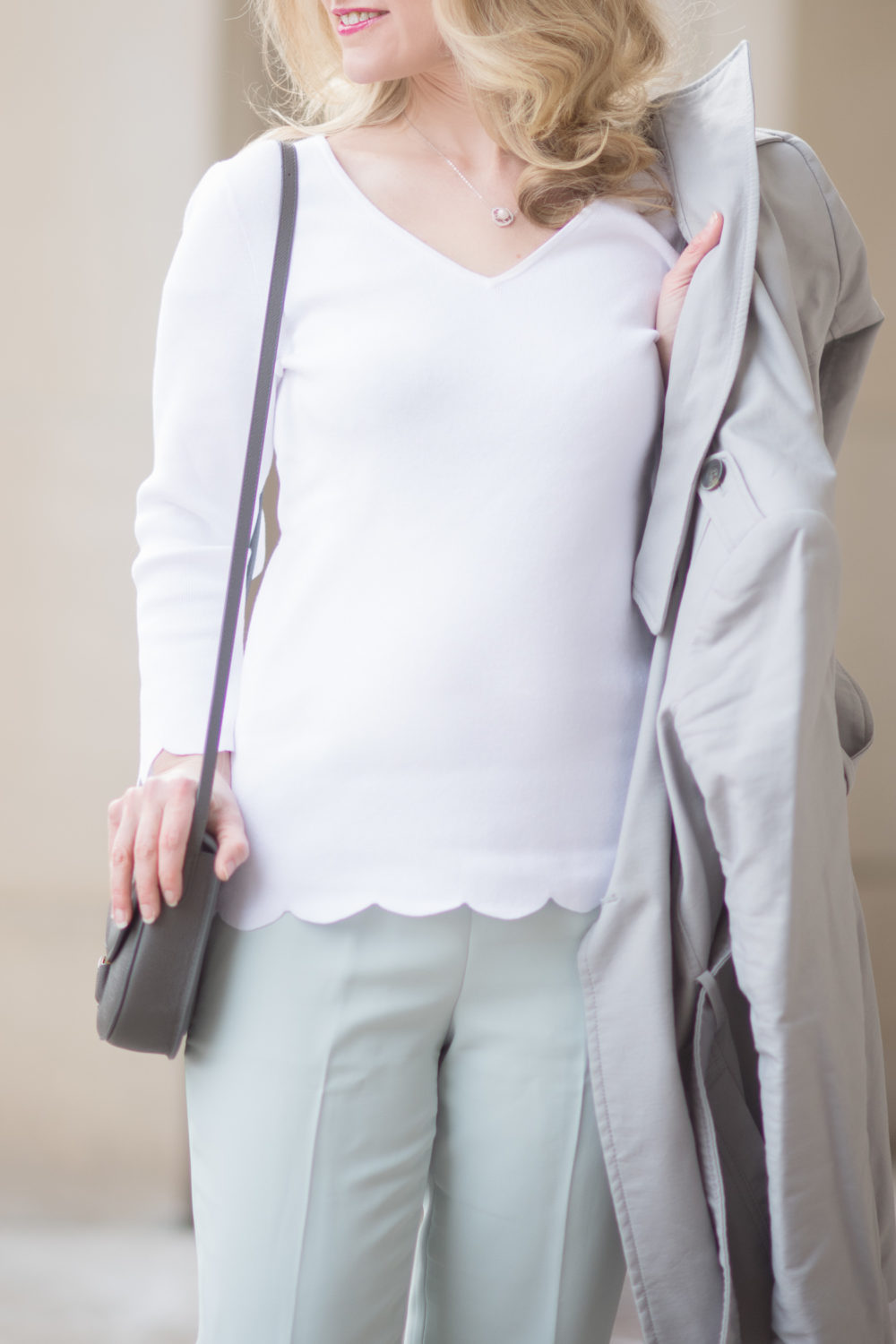 Petite Fashion and Style Blog | Talbots Scallop Hem V-Neck Sweater | Talbots Seasonless Crepe Slim Ankle Pant