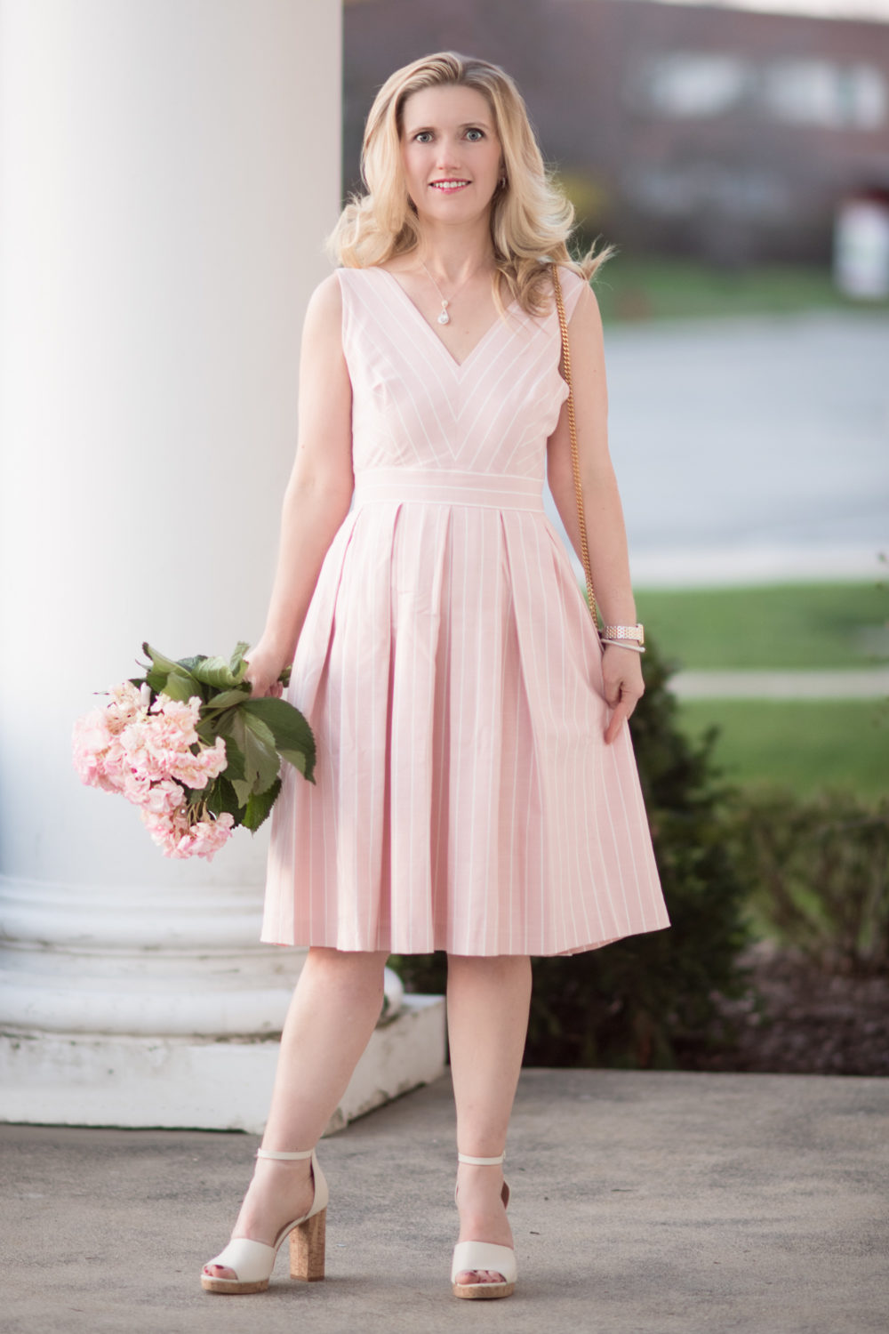 Michigan Petite Fashion and Lifestyle Blog | Gal Meets Glam Samantha Slub Stripe Fit & Flare Dress | Gal Meets Glam Collection Review...