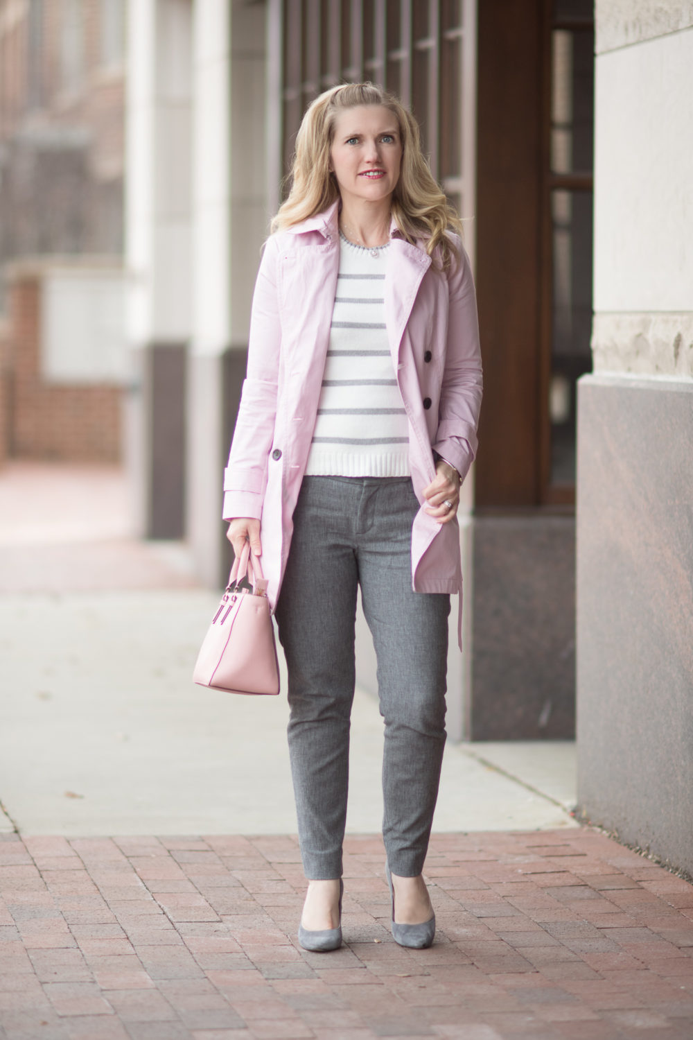 Petite Fashion and Style Blog | Banana Republic Trench | Banana Republic Sloan Pants | Cupcakes and Cashmere Bryant Sweater | Tory Burch Robinson Tote
