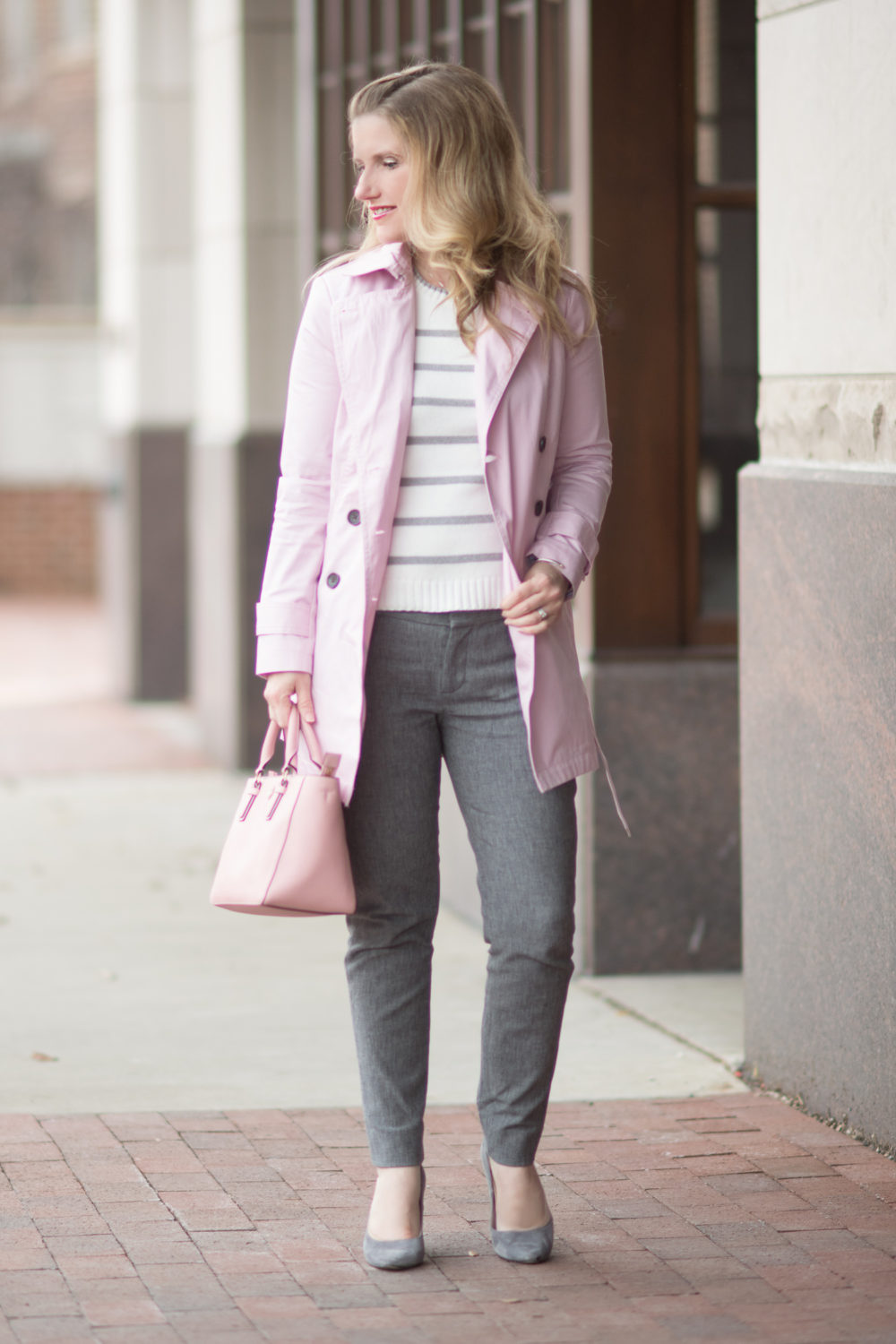 Petite Fashion and Style Blog | Banana Republic Trench | Banana Republic Sloan Pants | Cupcakes and Cashmere Bryant Sweater | Tory Burch Robinson Tote