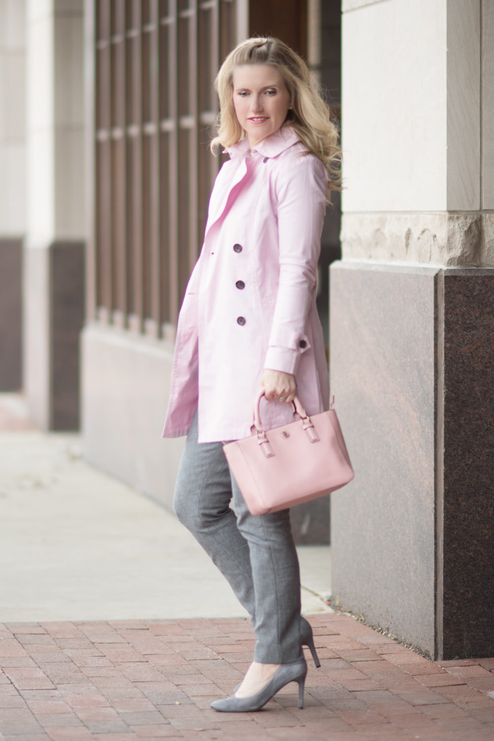 Petite Fashion and Style Blog | Banana Republic Trench | Banana Republic Sloan Pants | Cupcakes and Cashmere Bryant Sweater | Tory Burch Robinson Tote