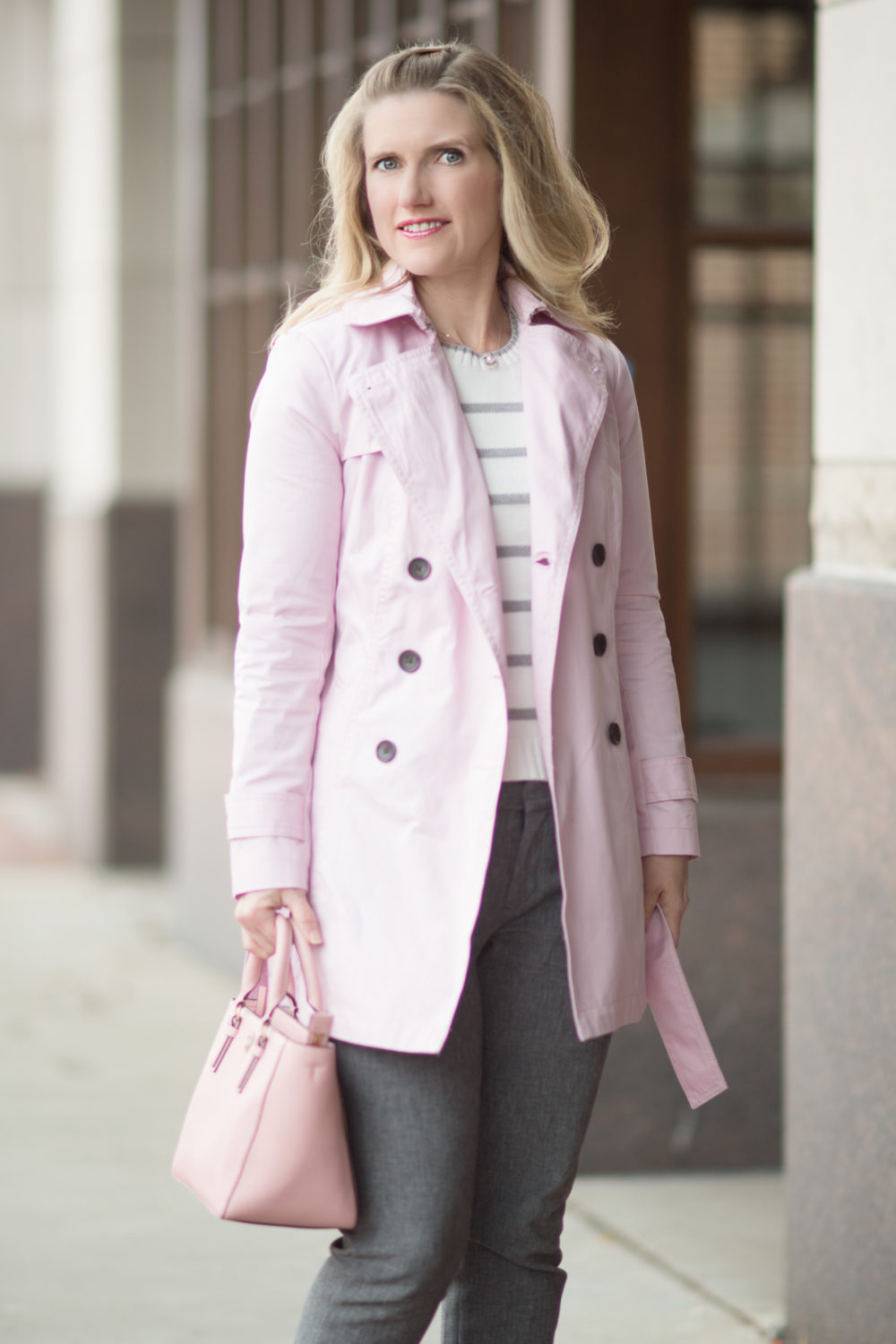 Petite Fashion and Style Blog | Banana Republic Trench | Banana Republic Sloan Pants | Cupcakes and Cashmere Bryant Sweater | Tory Burch Robinson Tote