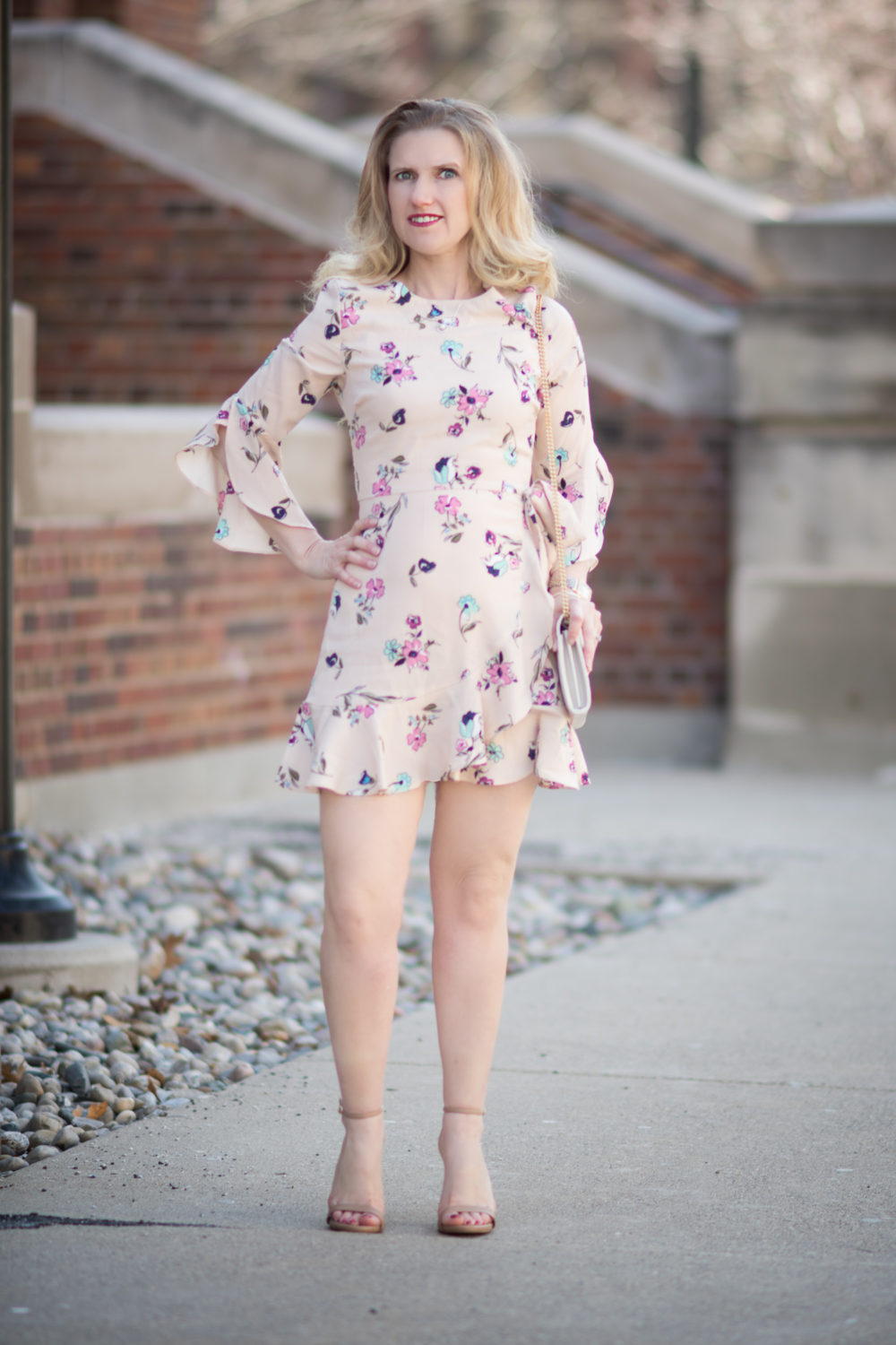 Petite Fashion and Style Blog | JOA Long Sleeve Floral Faux Wrap Dress