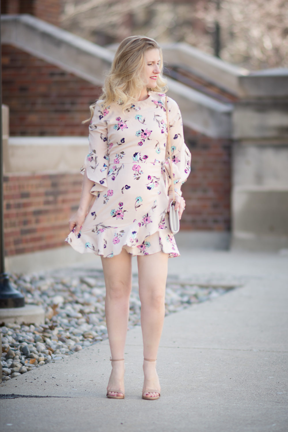 Petite Fashion and Style Blog | JOA Long Sleeve Floral Faux Wrap Dress