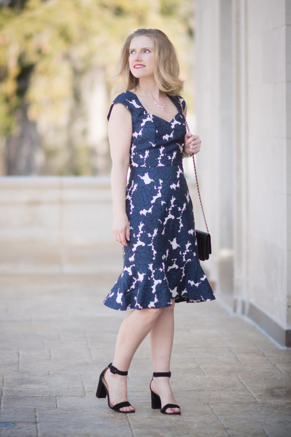 Petite Fashion and Style Blog | Lark & Ro Women's Jacquard Dress With Flounced Hem | Floral Dresses for Spring