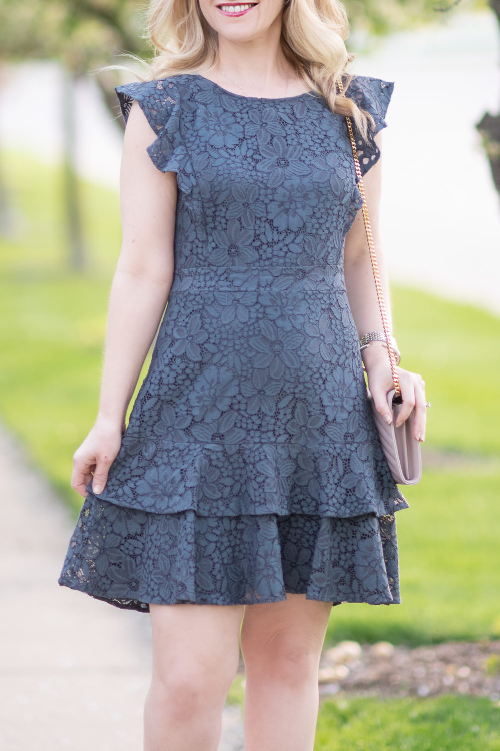 Michigan Petite Fashion and Lifestyle Blog | Loft Lace Flutter Dress | Loft Sale
