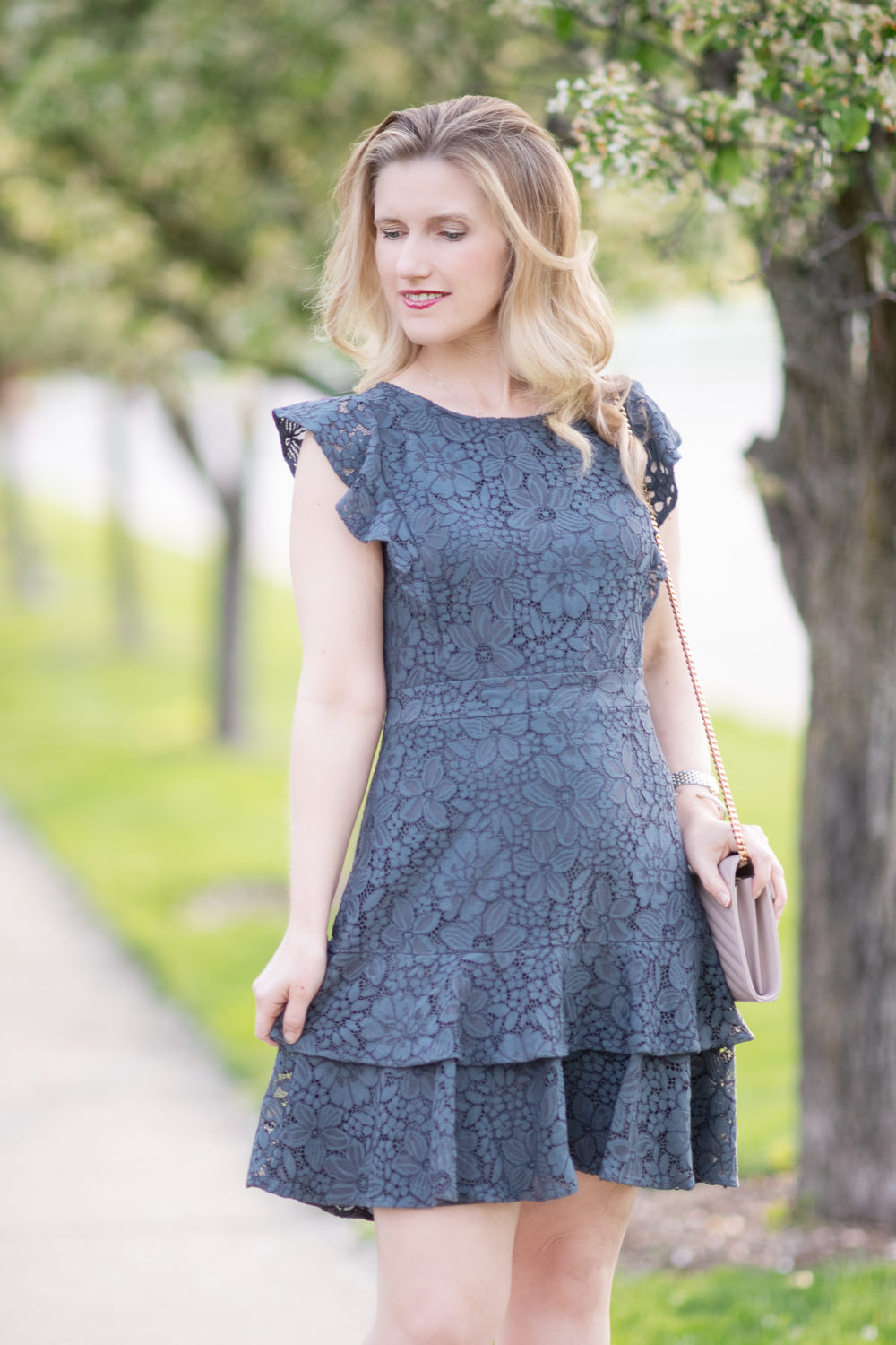 Michigan Petite Fashion and Lifestyle Blog | Loft Lace Flutter Dress | Loft Sale