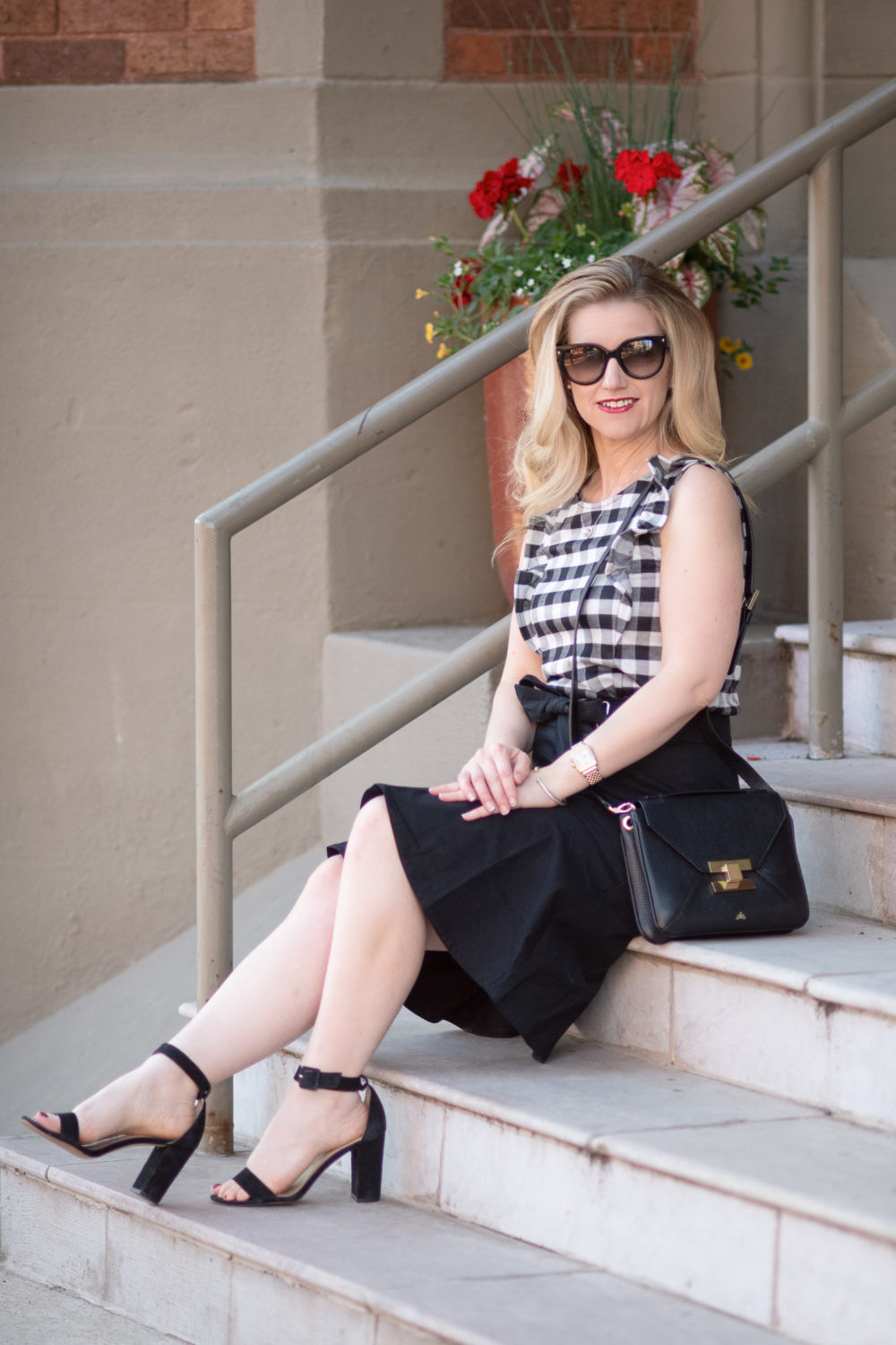 Michigan Petite Fashion and Lifestyle Blog | Ann Taylor Gingham Ruffle Shell | Ann Taylor Tie Waist Flounce Skirt | Summer Workwear | Ann Taylor Sale
