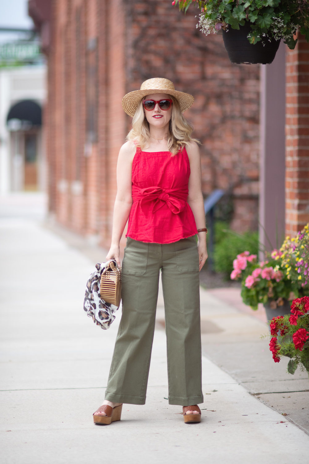 Michigan Petite Fashion and Lifestyle Blog | Everlane Wide Leg Crop Pants | BP Tie Front Linen Blend Tank Top | Cult Gaia Gaia's Ark Bag