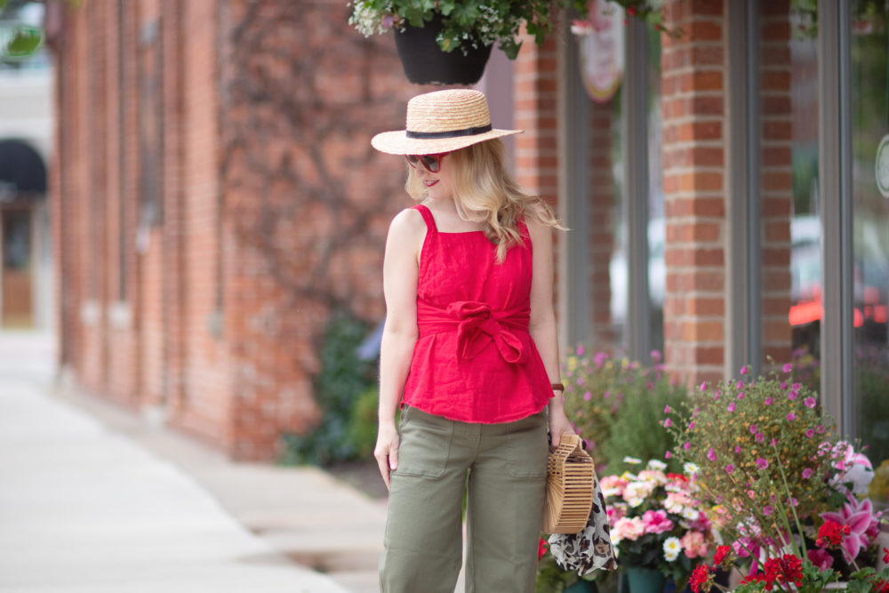 Michigan Petite Fashion and Lifestyle Blog | Everlane Wide Leg Crop Pants | BP Tie Front Linen Blend Tank Top | Cult Gaia Gaia's Ark Bag