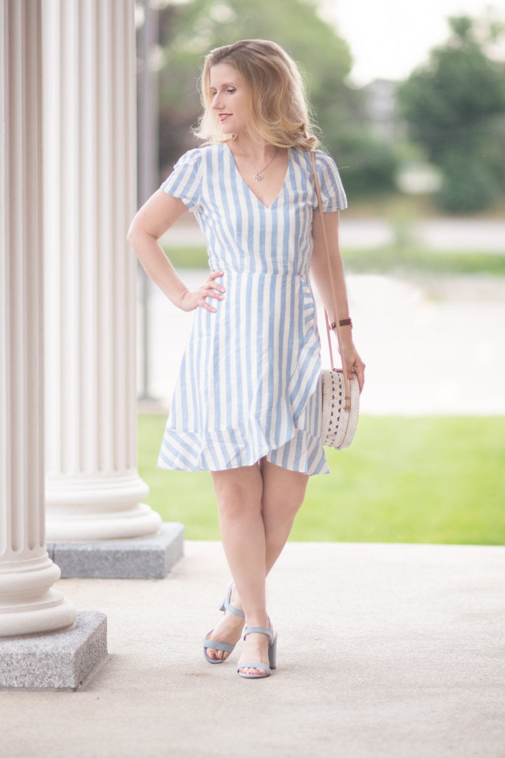 Michigan Petite Fashion and Lifestyle Blog | J. Crew Factory Striped Faux Wrap Dress